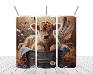 Highland Cow Feather Bucket 20oz Tumbler Wrap