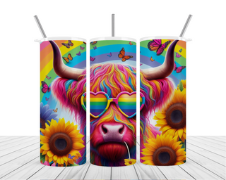 Highland Cow Rainbow Pride 20oz Tumbler Wrap