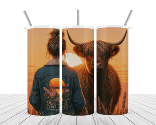 Sunset Highland Cow her Girl 20oz Tumbler Wrap