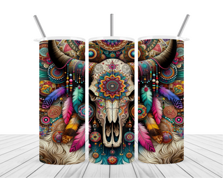 Boho Feather Longhorn Skull 20oz Tumbler Wrap