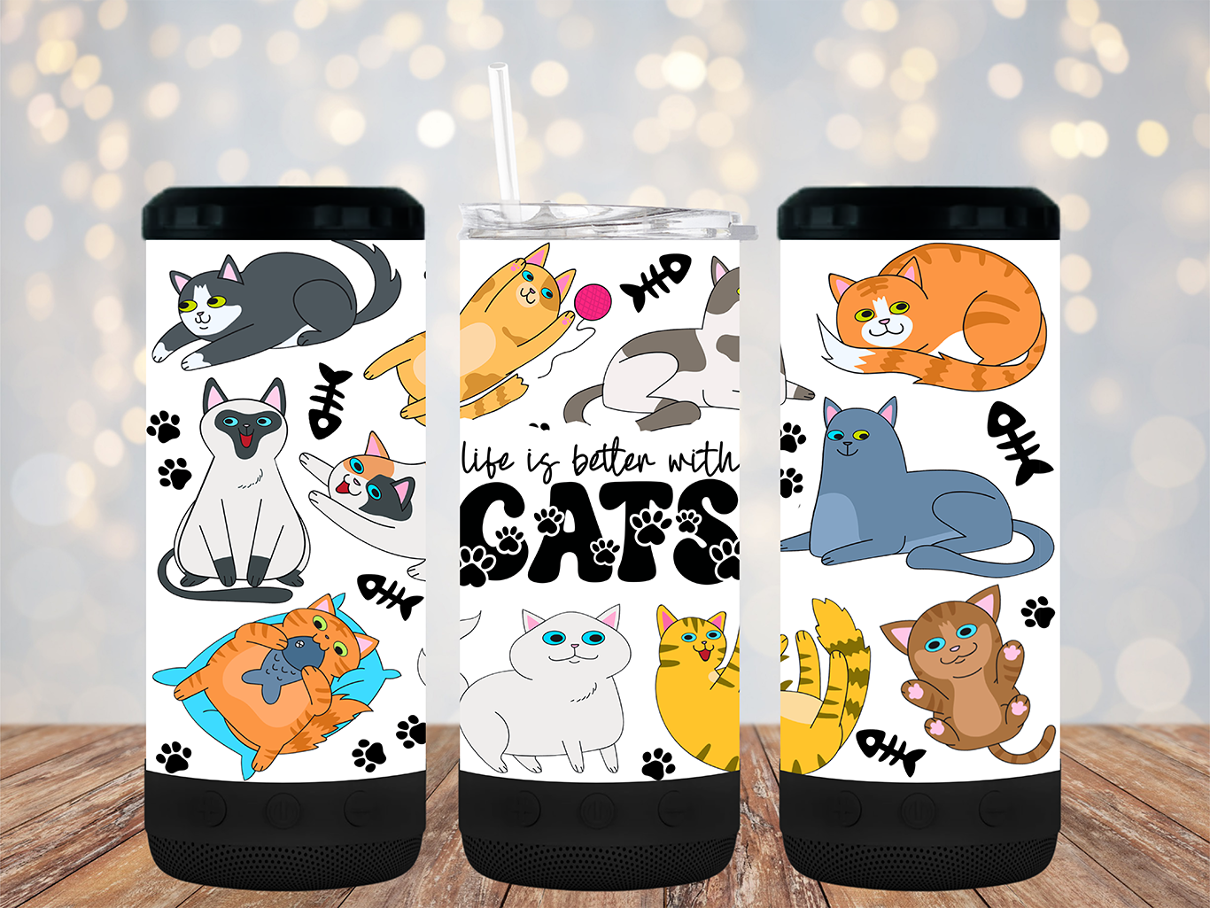"Life is better with Cats" 16oz 4-in-1 Bluetooth Speaker Tumbler