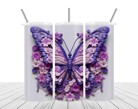"3D Violet Flower Butterfly" Tumbler