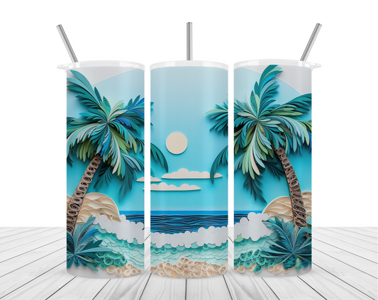 "3D Beach & Palmtrees" Tumbler