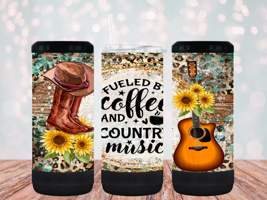 "Fueled By Coffee & Country Music" 16oz 4-in-1 Bluetooth Speaker Tumbler