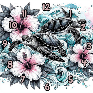 Square Clock Turtle Love Print