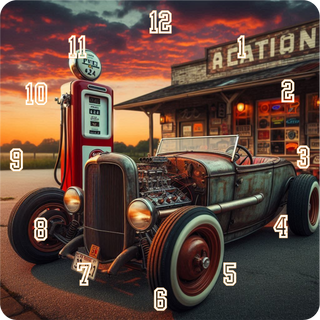 Square Clock Hot Rod Diner Print