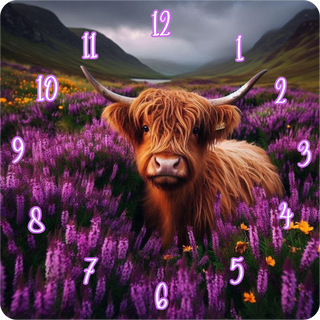 Square Clock Highland Cow Print