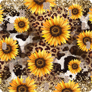 Square Clock Leopard Sunflowers Print